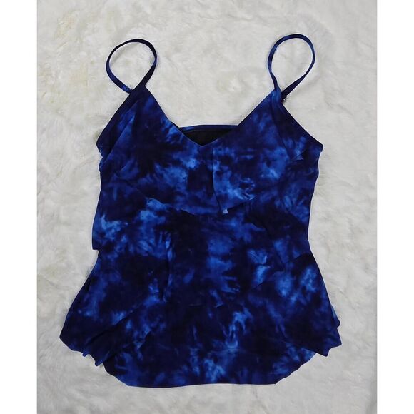 Aqua Green  Blue Tie Dye Tiered Tankini Small - Picture 1 of 3